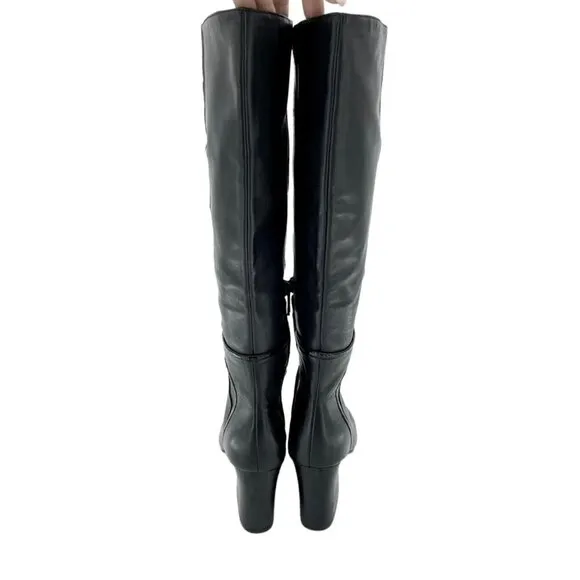 Donald J. Pliner Goa Black Leather Tall Boots Block Heel SZ 7 New $399