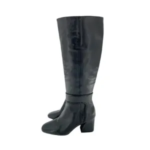 Donald J. Pliner Goa Black Leather Tall Boots Block Heel SZ 7 New $399