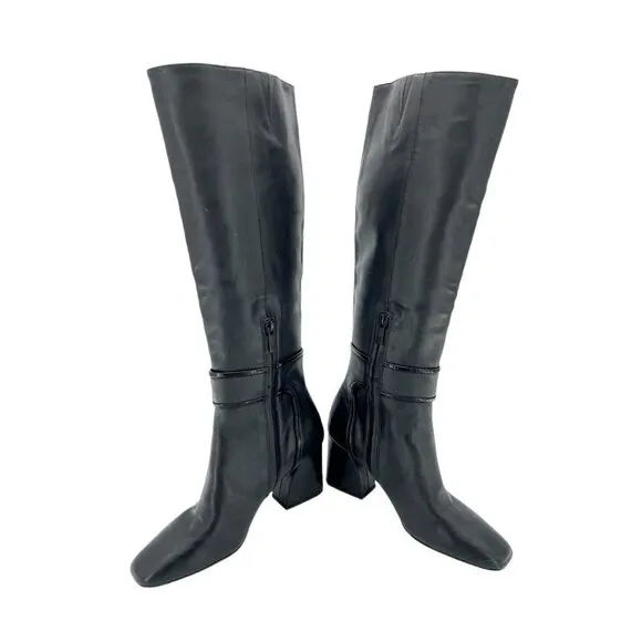 Donald J. Pliner Goa Black Leather Tall Boots Block Heel SZ 7 New $399