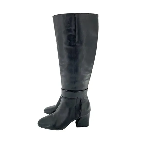 Donald J. Pliner Goa Black Leather Tall Boots Block Heel SZ 7 New $399