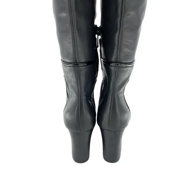 Donald J. Pliner Goa Black Leather Tall Boots Block Heel SZ 7 New $399