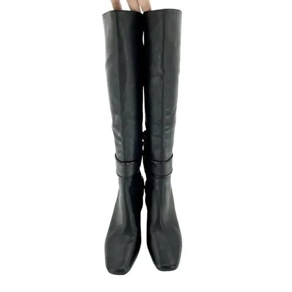 Donald J. Pliner Goa Black Leather Tall Boots Block Heel SZ 7 New $399