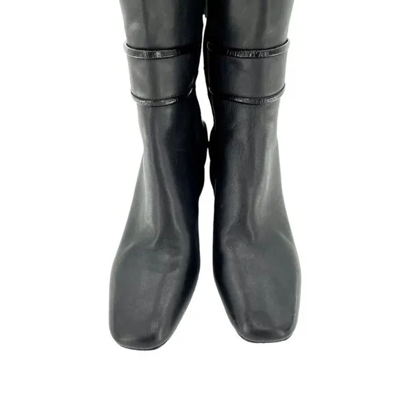Donald J. Pliner Goa Black Leather Tall Boots Block Heel SZ 7 New $399