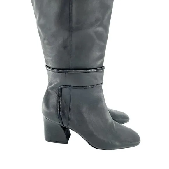 Donald J. Pliner Goa Black Leather Tall Boots Block Heel SZ 7 New $399