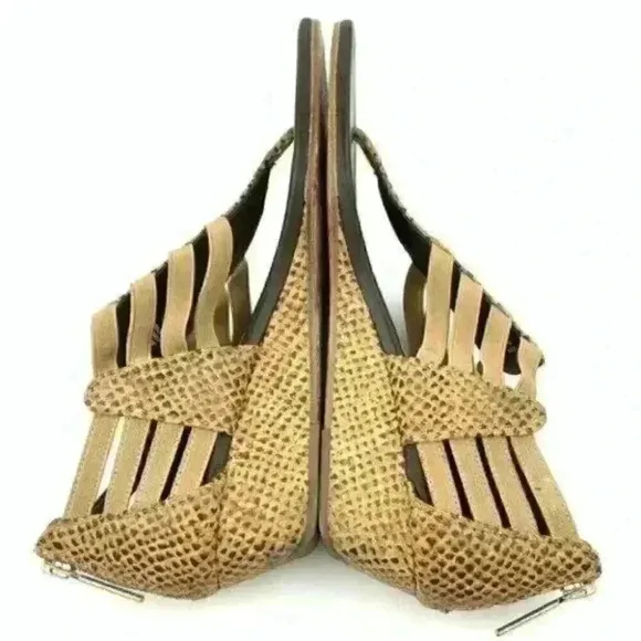 Donald J Pliner thong wedges size 8 Deena brown leather snakeskin print sandals
