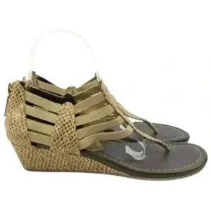 Donald J Pliner thong wedges size 8 Deena brown leather snakeskin print sandals