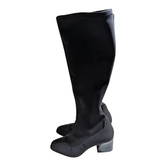 Donald Pliner Gerti Black Knee High Pull On Block Heel Square Toe Sock Boots 8