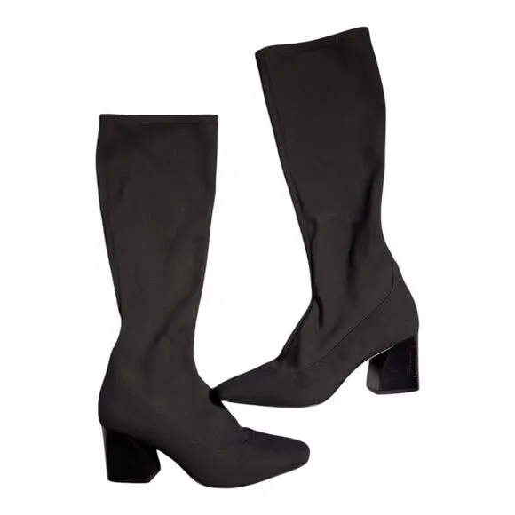 Donald Pliner Gerti Black Knee High Pull On Block Heel Square Toe Sock Boots 8