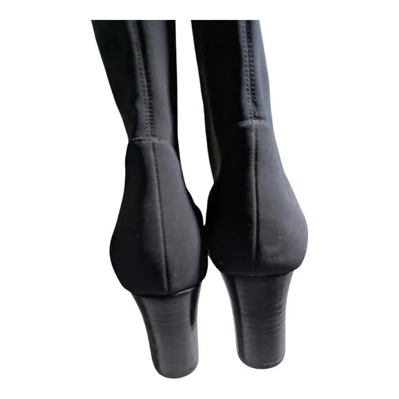 Donald Pliner Gerti Black Knee High Pull On Block Heel Square Toe Sock Boots 8