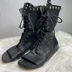 Donald Pliner Open Toe Ghalib Studded Gladiator Boots Black 7