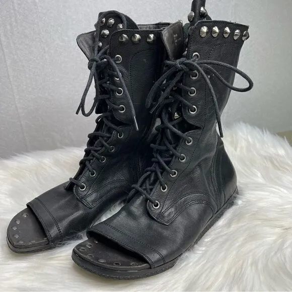 Donald Pliner Open Toe Ghalib Studded Gladiator Boots Black 7