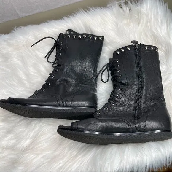 Donald Pliner Open Toe Ghalib Studded Gladiator Boots Black 7