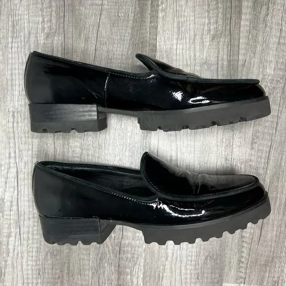 Donald Pliner Women's Elen Loafer Crinkle Patent Leather Shoes Black Size 7 1/2N