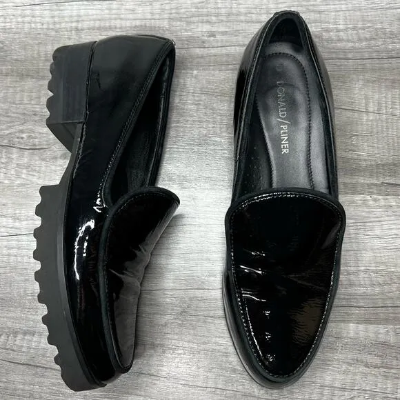 Donald Pliner Women's Elen Loafer Crinkle Patent Leather Shoes Black Size 7 1/2N