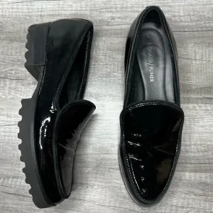 Donald Pliner Women's Elen Loafer Crinkle Patent Leather Shoes Black Size 7 1/2N