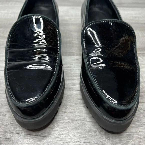 Donald Pliner Women's Elen Loafer Crinkle Patent Leather Shoes Black Size 7 1/2N