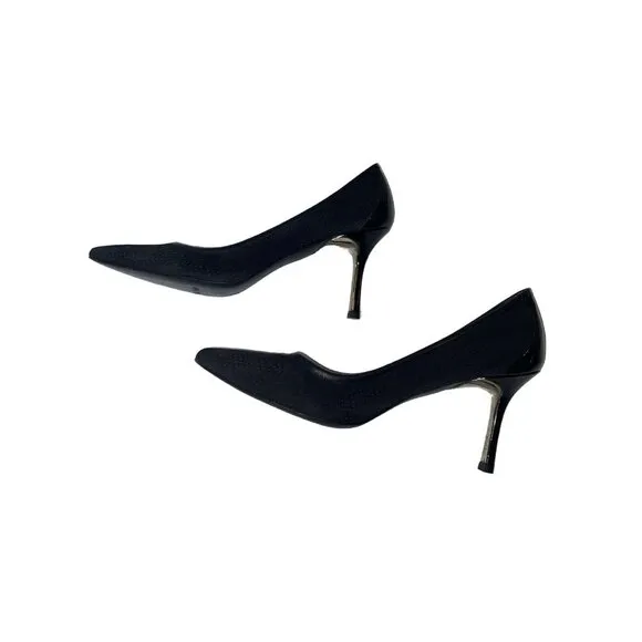 Donald/Pliner By Vero Cuoio Designer Black Leather Textured Pumps Heels Size 8.5
