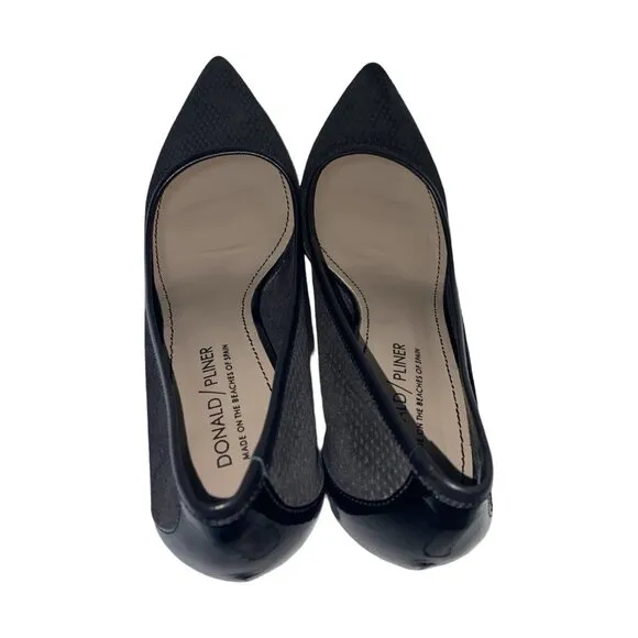 Donald/Pliner By Vero Cuoio Designer Black Leather Textured Pumps Heels Size 8.5