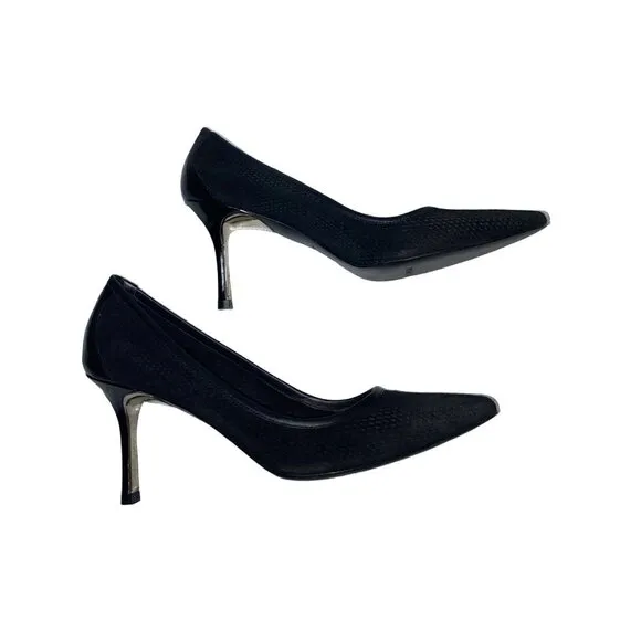 Donald/Pliner By Vero Cuoio Designer Black Leather Textured Pumps Heels Size 8.5