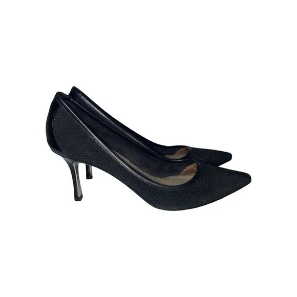 Donald/Pliner By Vero Cuoio Designer Black Leather Textured Pumps Heels Size 8.5