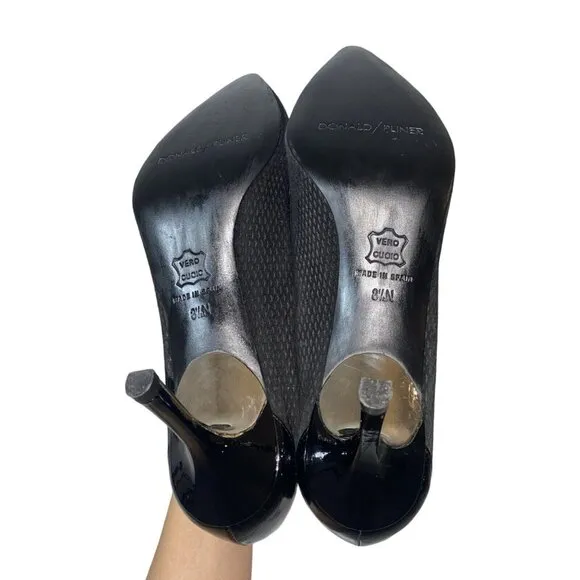 Donald/Pliner By Vero Cuoio Designer Black Leather Textured Pumps Heels Size 8.5