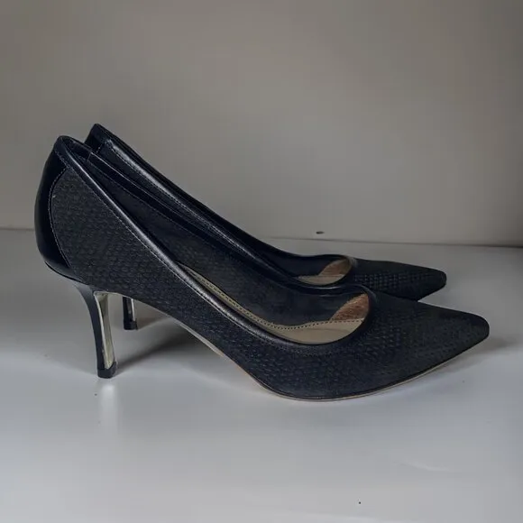 Donald/Pliner By Vero Cuoio Designer Black Leather Textured Pumps Heels Size 8.5