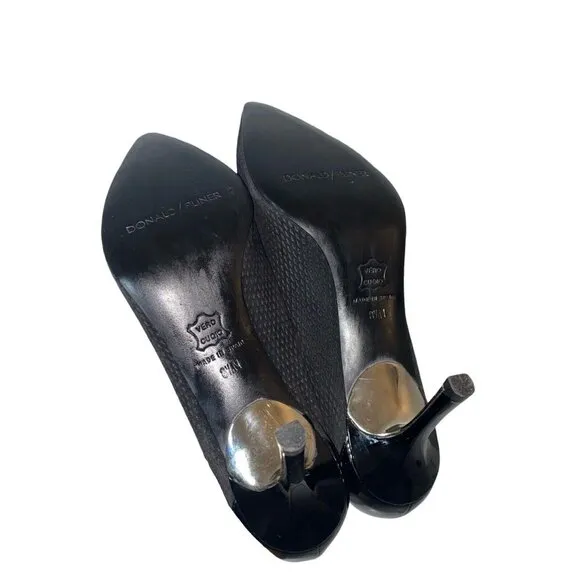 Donald/Pliner By Vero Cuoio Designer Black Leather Textured Pumps Heels Size 8.5