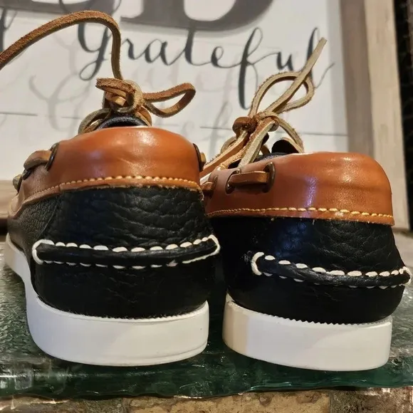 Dooney &amp; Bourke Boat Shoes Wmns Sz 5.5 Black Tan Pebbled &amp; Smooth Leather