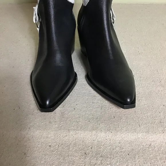 DossoDossi Women Leather Embellish Cowgirl boots Black Stone detail Size 38 NWOT