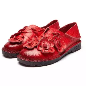 Dotted Flower Hand-stitched Leather Flats
