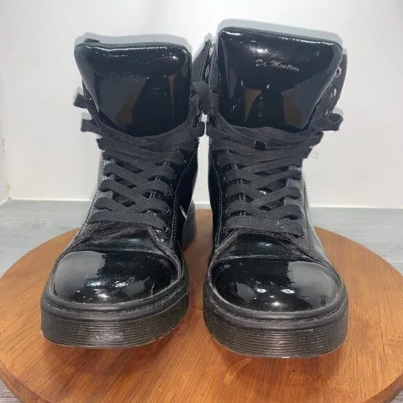 Dr. Doc Martens Boots MIX Black Patent Leather Lamper 10-Eyelet Size US 7 UK 5