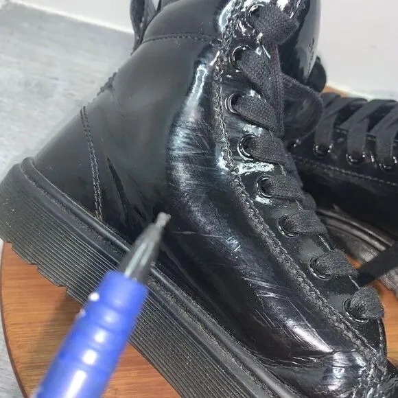 Dr. Doc Martens Boots MIX Black Patent Leather Lamper 10-Eyelet Size US 7 UK 5