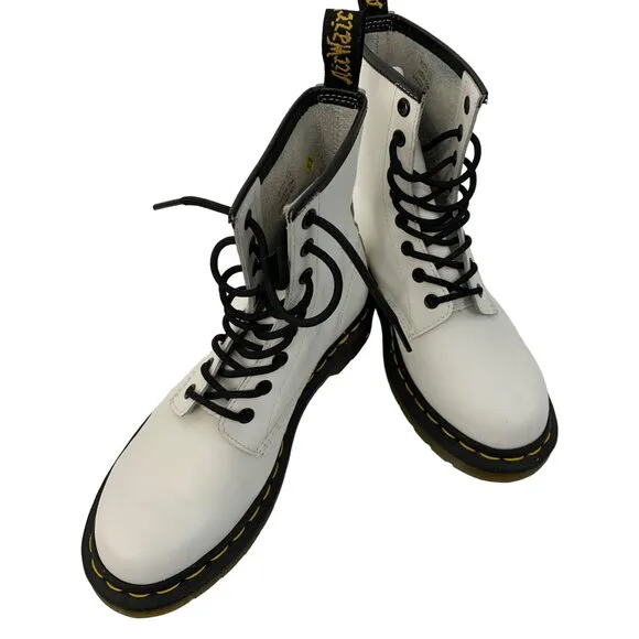 Dr. Martens 1460 White Leather 8-Eye Lace Up Boots Size 8 US Women