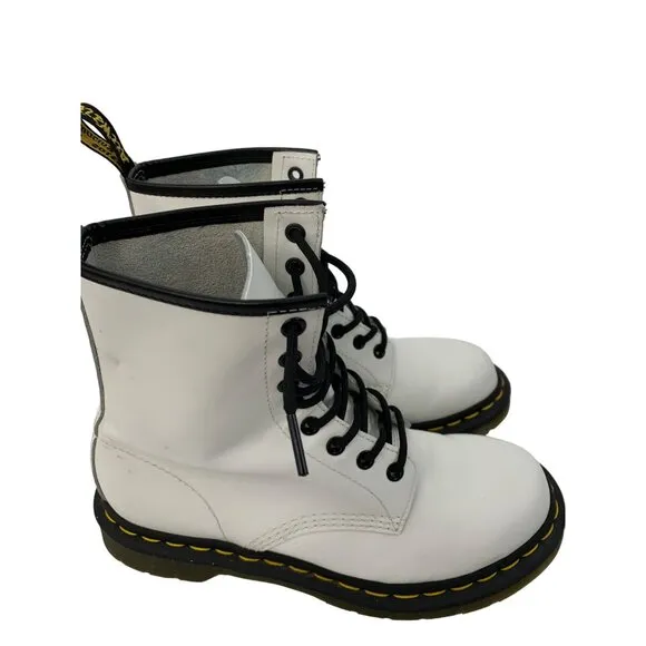 Dr. Martens 1460 White Leather 8-Eye Lace Up Boots Size 8 US Women