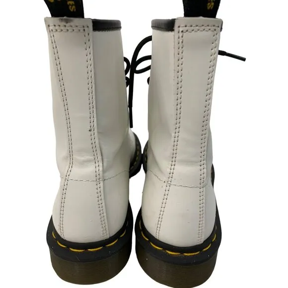 Dr. Martens 1460 White Leather 8-Eye Lace Up Boots Size 8 US Women