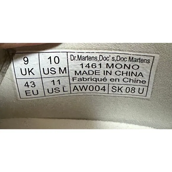 Dr Martens 1461 Mono Smooth Leather Oxford Shoes Size M10 W11 *need laces*