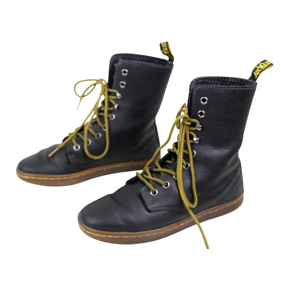 Dr. Martens BLACK GENUINE LEATHER FLAT LACE UP ROUND TOE ANKLE BOOTS Size 7/38EU