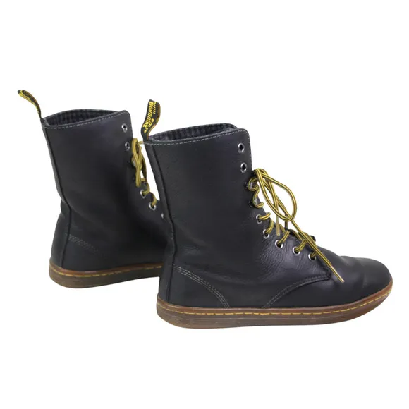 Dr. Martens BLACK GENUINE LEATHER FLAT LACE UP ROUND TOE ANKLE BOOTS Size 7/38EU
