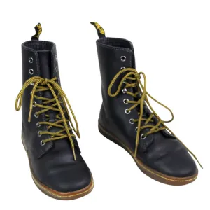 Dr. Martens BLACK GENUINE LEATHER FLAT LACE UP ROUND TOE ANKLE BOOTS Size 7/38EU
