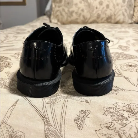 Dr. Martens Black Leather Oxford Shoes with Broguing