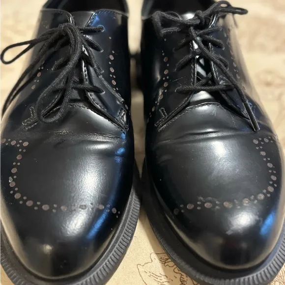 Dr. Martens Black Leather Oxford Shoes with Broguing
