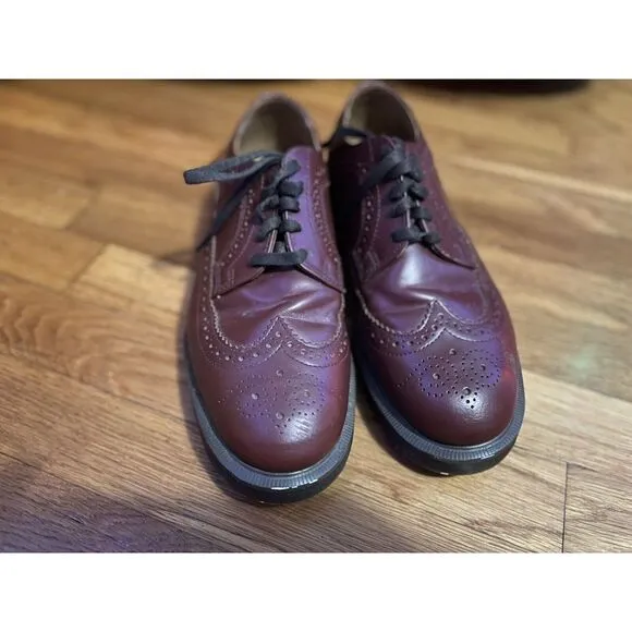 Dr Martens Burgandy Leather Brogue Wingtip Oxford Shoes 3989 Womens 8 Men's‎ 7