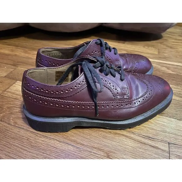 Dr Martens Burgandy Leather Brogue Wingtip Oxford Shoes 3989 Womens 8 Men's‎ 7