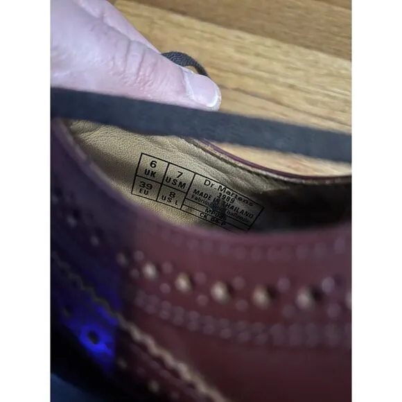 Dr Martens Burgandy Leather Brogue Wingtip Oxford Shoes 3989 Womens 8 Men's‎ 7