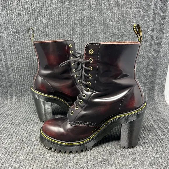 Dr. Martens Kendra Cherry Arcadia Leather Heeled Boots Bouncing Sole Womens Sz 7