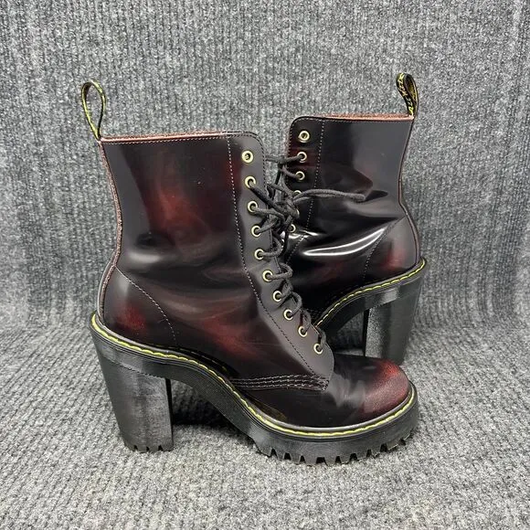 Dr. Martens Kendra Cherry Arcadia Leather Heeled Boots Bouncing Sole Womens Sz 7