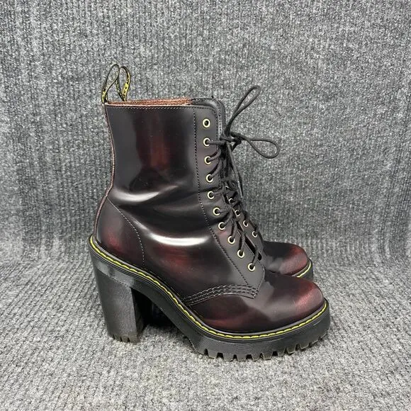 Dr. Martens Kendra Cherry Arcadia Leather Heeled Boots Bouncing Sole Womens Sz 7
