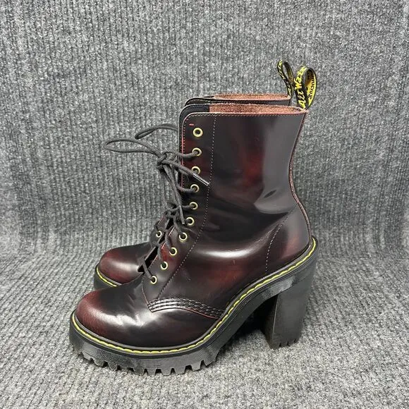 Dr. Martens Kendra Cherry Arcadia Leather Heeled Boots Bouncing Sole Womens Sz 7