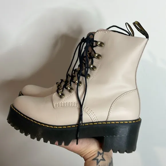 Dr. Martens | Leona Women's Temperley Leather Heeled Boots in Bone Size 9