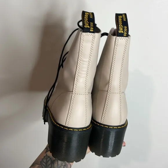 Dr. Martens | Leona Women's Temperley Leather Heeled Boots in Bone Size 9